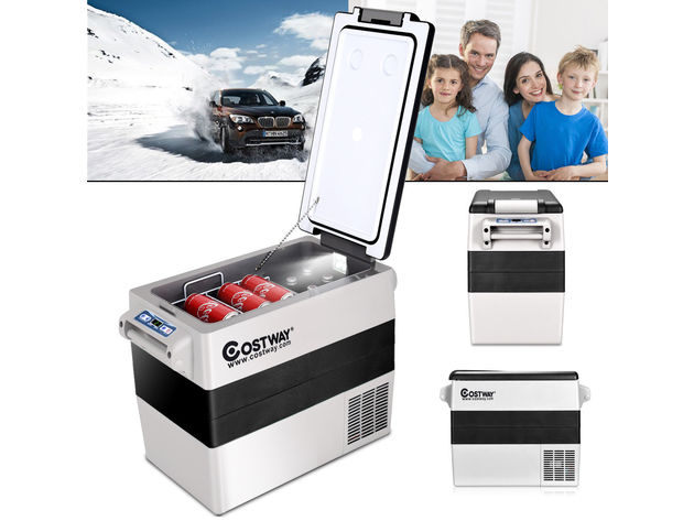 Costway 55 Quarts Portable Electric Car Cooler Refrigerator/Freezer Compressor Camping - White + Gray