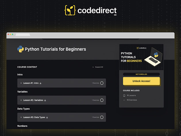 Code Direct Python Interactive Coding: Lifetime Access