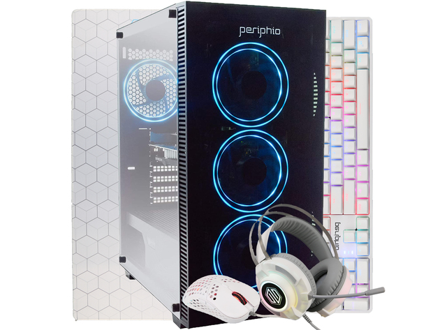 Periphio Blue Gaming PC Tower Desktop Computer, Intel Quad Core i5 3.4GHz, 16GB RAM, 120GB SSD + 1TB 7200 RPM HDD, Windows 10, Nvidia GT1030 Graphics Card, RGB, HDMI, Wi-Fi (Renewed)