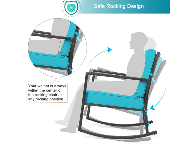 Costway 2 Piece Patio Rattan Rocker Chair Outdoor Glider Rocking Chair Cushion - Turquoise