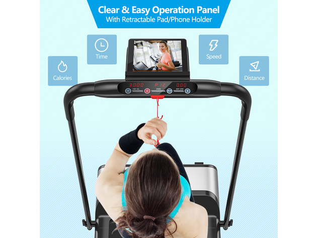 Installation-Free Ultra-Thin Folding Treadmill, Exercise Fitness Machine W/5-Layer - Black/Silver