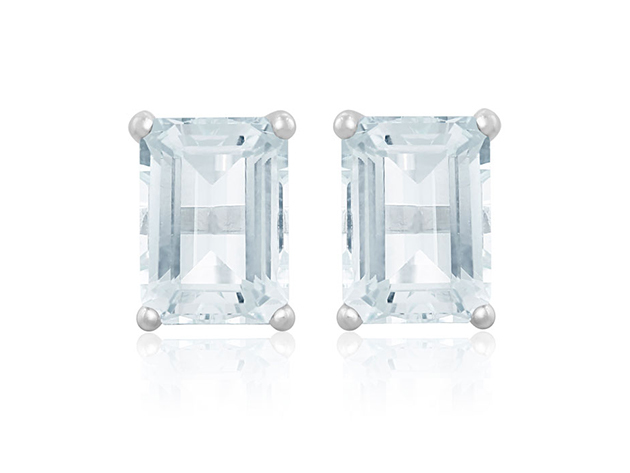 Emerald Cut Aquamarine Earrings In Sterling Silver