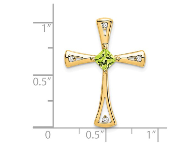 3/10 Carat (ctw) Natural Peridot Cross Pendant Necklace in 14K Yellow Gold with Chain