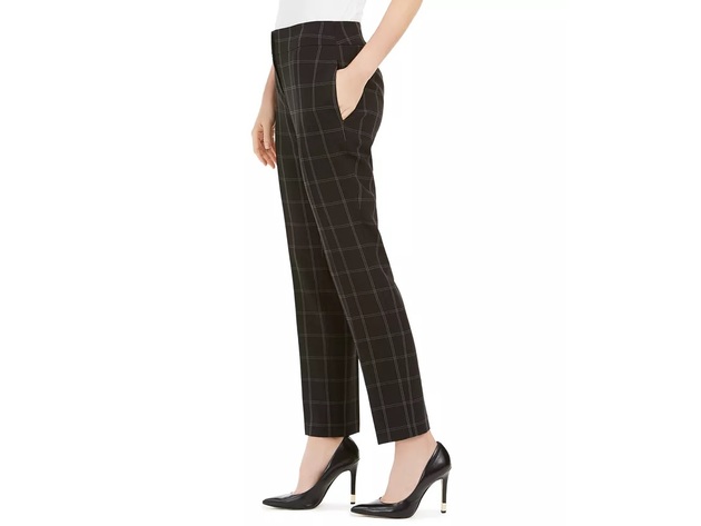 Kasper Women's Windowpane-Plaid Pants Black Size 16