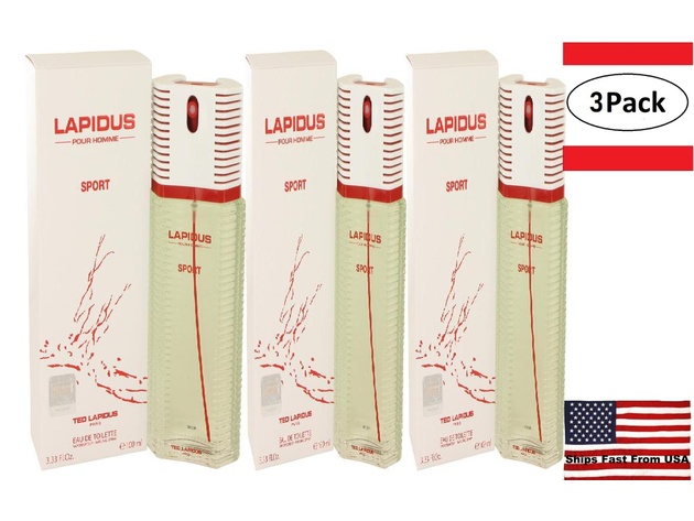 3 Pack Lapidus Pour Homme Sport by Lapidus Eau De Toilette Spray 3.33 oz for Men