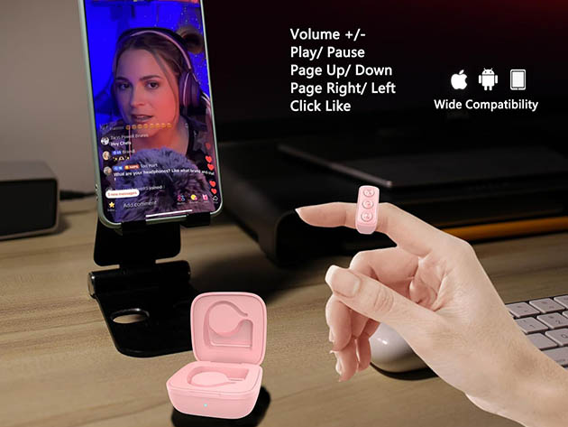 Bluetooth Remote Ring for Apps & E-Readers with Page Turner (Pink)