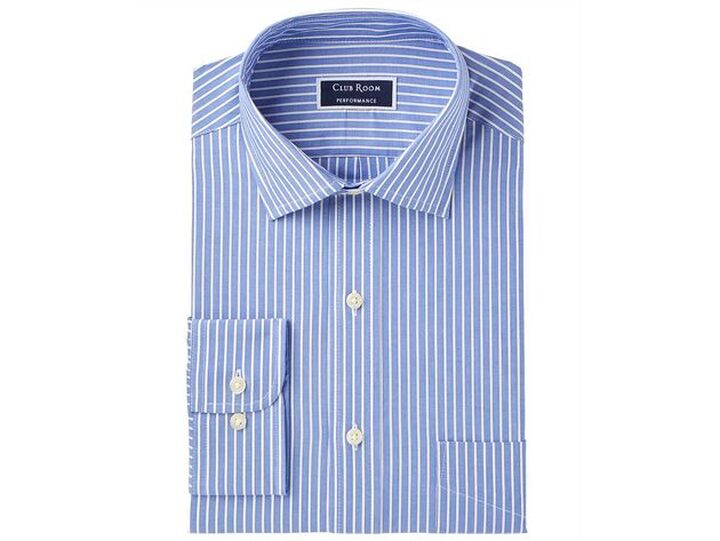 Club Room Men's Performance Wrinkle-Resistant Striped Dress Shirt Blue Size  16.5x32-33