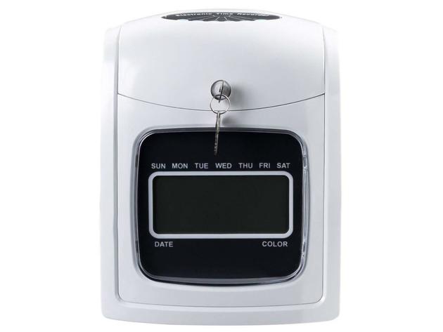 Costway Electronic Recorder Time Punch Clock LCD Display w Cards Holders Office Supplier - White