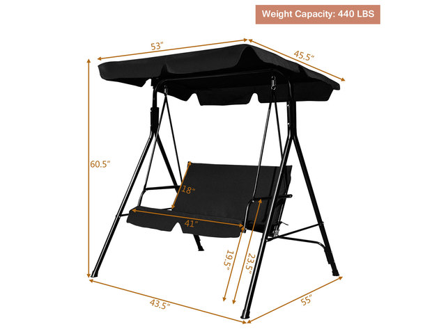 Details about   Costway Patio Canopy Swing Glider Hammock Loveseat Cushioned Outdoor Coffee 