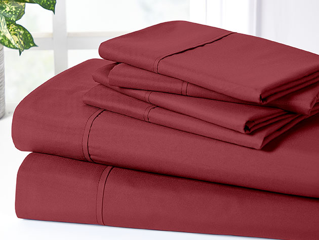 Bamboo 2000 Count 4-Piece Sheet Set with SnugGrip (Raspberry/Twin)