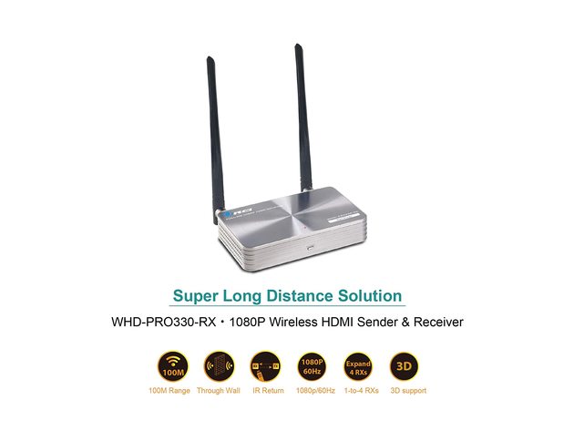 OREI Wireless HDMI Receiver Only -Works with WHD-PRO330-K - Upto 300 Feet - Long Range - Perfect for Streaming from Laptop, PC, Cable, Netflix, YouTube, PS4 to HDTV/Projector - IR Support
