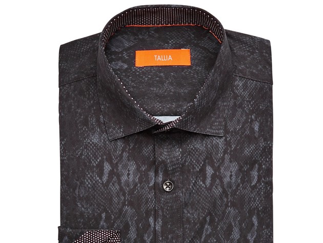 Tallia Men's Slim-Fit Performance Stretch Snakeskin-Print Dress Shirt Black Size 16-32-33
