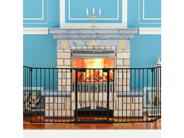 Costway Fireplace Fence Baby Safety Fence Hearth Gate BBQ Metal Fire Gate Pet Black