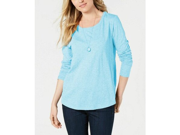 womens long sleeve light blue shirt