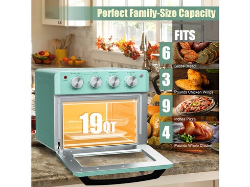 Costway Air Fryer Toaster Oven 19 QT Dehydrate Convection Ovens w/ 5  Accessories - Mint Green