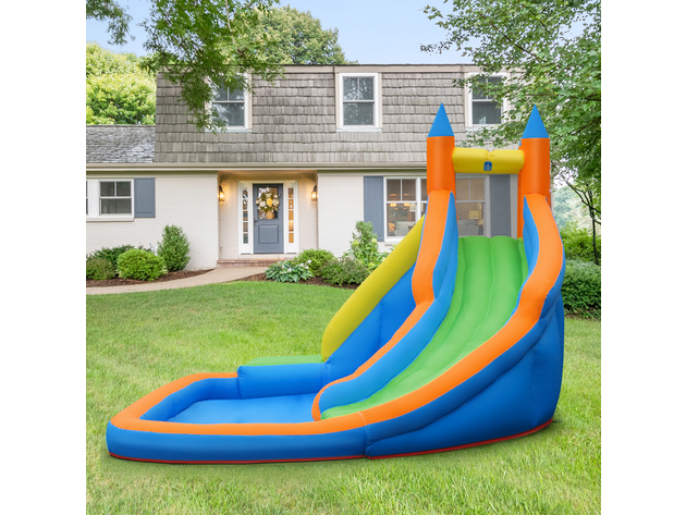 Goplus Inflatable Water Slide Mighty Bounce House Jumper Castle Moonwalk W/ 735W Blower - Blue