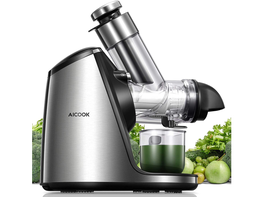Slow Masticating Juicer, 3" Large Feed Chute, Stainless Steel, Easy to Clean, Ceramic Auger, Ice Cream & Juice Recipes Included