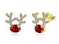 Swarovski Elements Red Stone Pav'e Reindeer Studs in 14K Gold Plating- Gold
