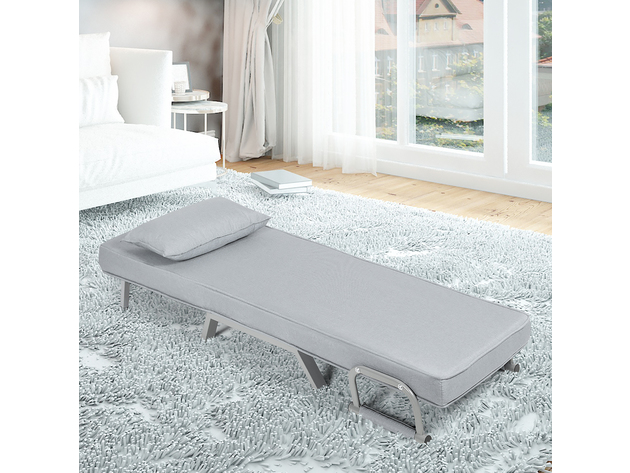 Costway Folding 5 Position Convertible Sleeper Bed Armchair Lounge w/ Pillow - Light Gray