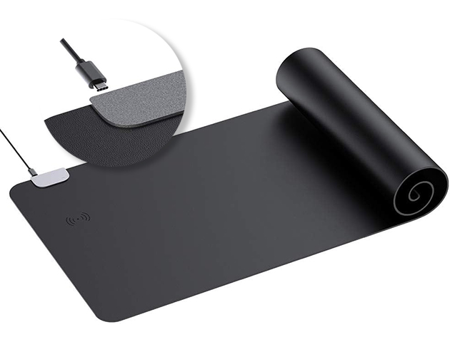Large PU Leather Desk Pad/Writing Mat with Wireless Charging