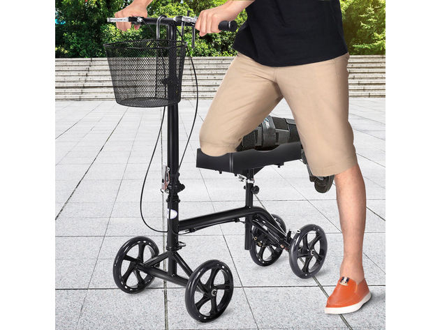 Costway Steerable Foldable Knee Walker Scooter Turning Brake Basket Drive Cart Black