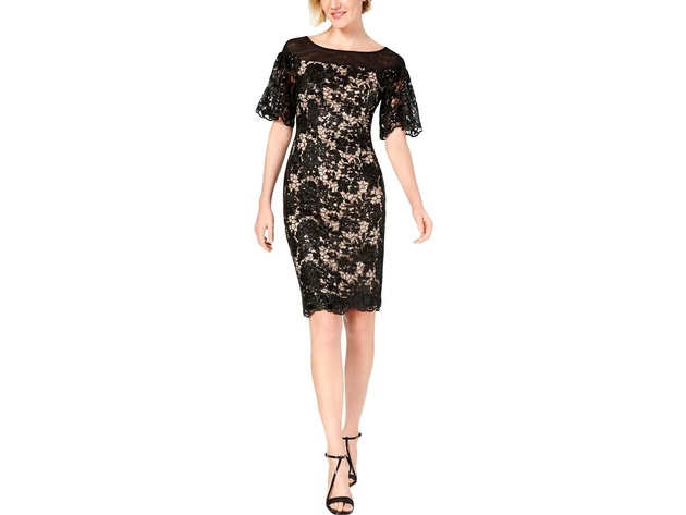 Calvin Klein Women's Lace Embellished Cocktail Dress Black Size 4"