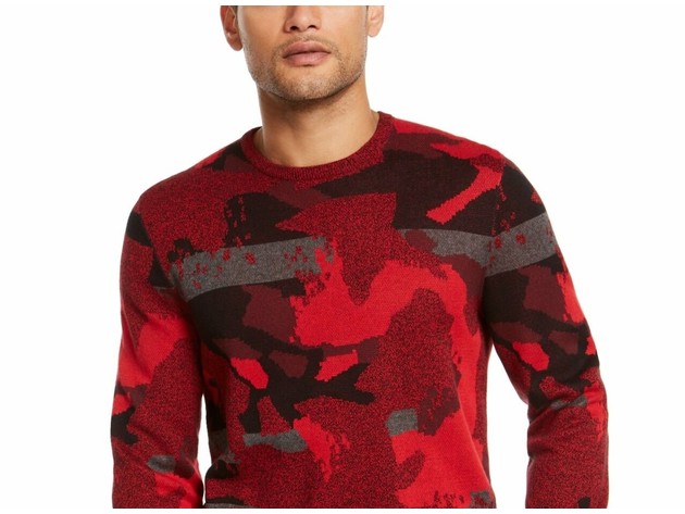 Alfani Men's Abstract Jacquard Crewneck Sweater Red Size XL