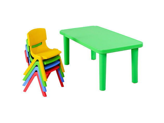 Costway Kids Plastic Table and 4 Chairs Set Colorful Play School Home Fun Furniture 