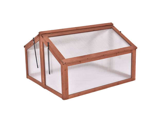 Costway Double Box Garden Wooden Green House Cold Frame Raised Plants Bed Protection