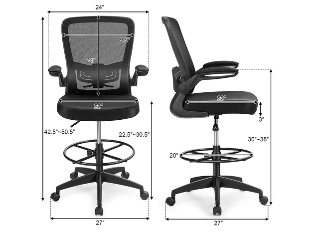 Costway Tall Office Chair Adjustable Height w/Lumbar Support Flip Up Arms - Black