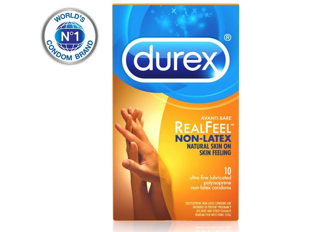 Durex Non-latex Durex Avanti Bare Real Feel Condom, Eligible and Ultra Fine, Ribbed, Dotted with Delay Lubricant, 10 Count