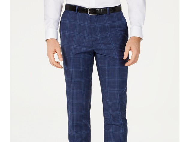Hugo Boss Men's Slim-Fit Open Blue Check Suit Pants Blue Size 40