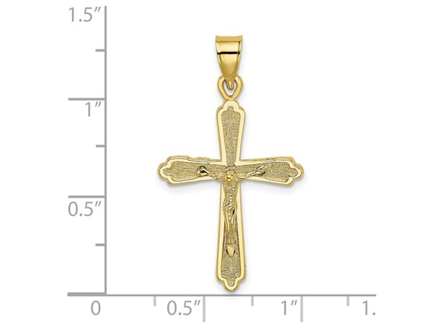 10K Yellow Gold Textured Cross Crucifix Pendant Necklace with Chain
