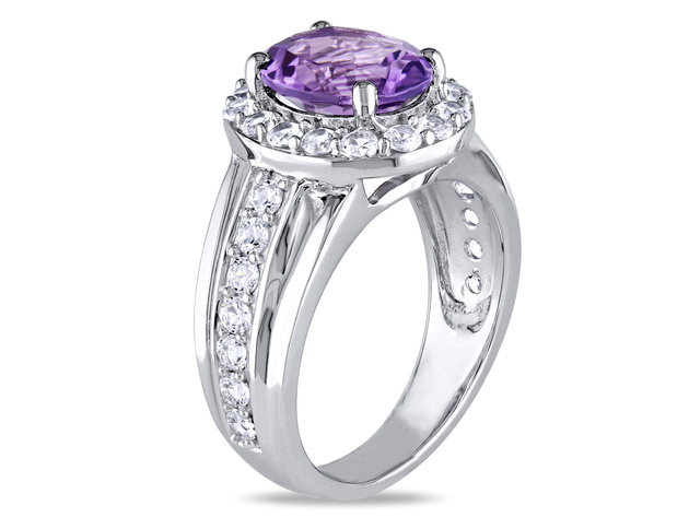 2.20 Carat (ctw) Amethyst Ring with Lab Created White Sapphires in Sterling Silver - 9