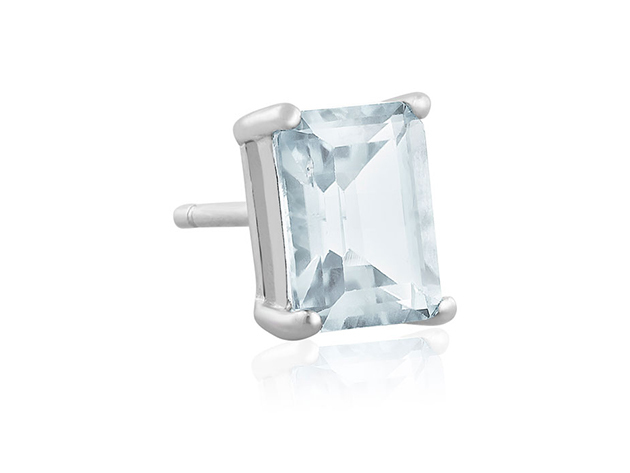 Emerald Cut Aquamarine Earrings In Sterling Silver