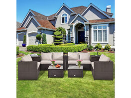 Costway 8 Piece Outdoor Patio Rattan Furniture Set Cushioned Loveseat Storage Table - Brown