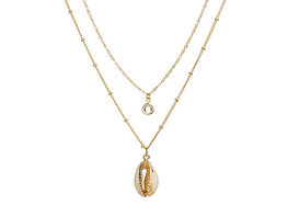 Puka Shell Necklace Gold with Gold Leaf