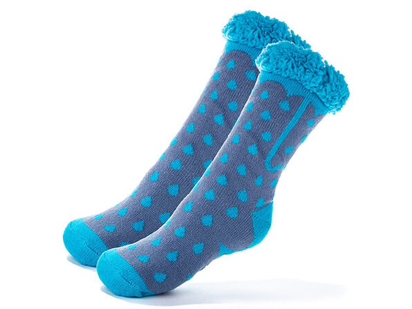 Extra Thick Winter Slipper Socks with Non-Slip Grip - Blue Umbrella - Product Image