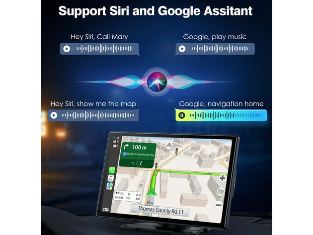 9" Wireless Car Display with Phone Mirroring, Apple CarPlay & Android Auto Compatibility