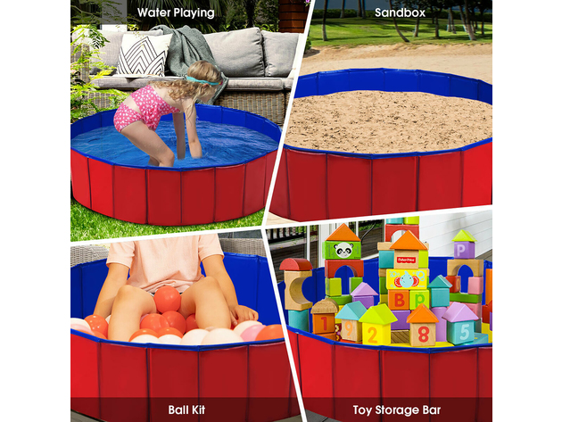 Costway 48" Foldable Kiddie Pool Kids Bath Tub Ball Pit Playpen Indoor Outdoor Portable - Red+Blue