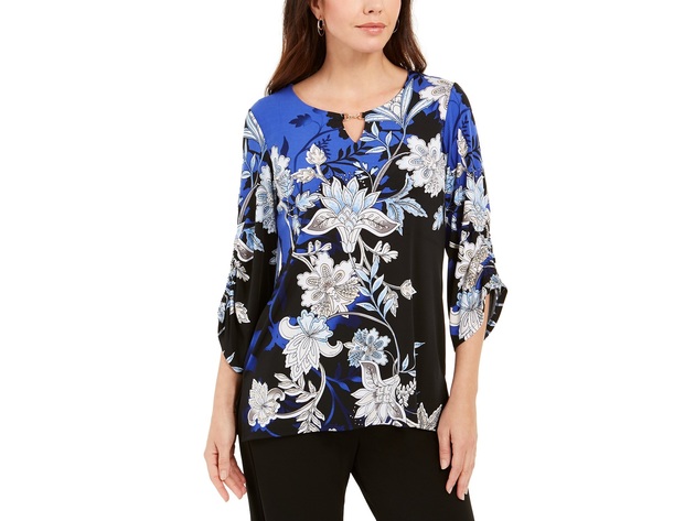 JM Collection Women's Printed Hardware-Keyhole TunicNavy Size X-Small