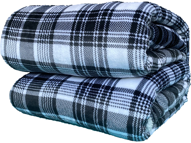 Spyder Sherpa Lined Flannel Ultra Plush Bed Blanket Interwoven Strength - Twin 60"x90" Black+White