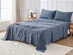 Kathy Ireland 4 Piece Heathered Jersey Knit Cotton Sheet Set (Queen/Denim)