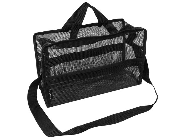 SHANY Collapsible Mesh Bag – Large See-Thru Travel Tote with Shoulder Straps – Water-Resistant with Zippered Pockets – Black