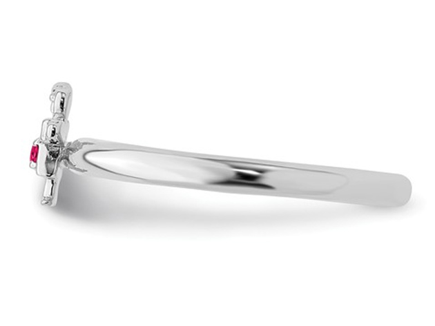 Sterling Silver Stackable Band Ring with Little Girl and Lab Created Ruby Accent - 8