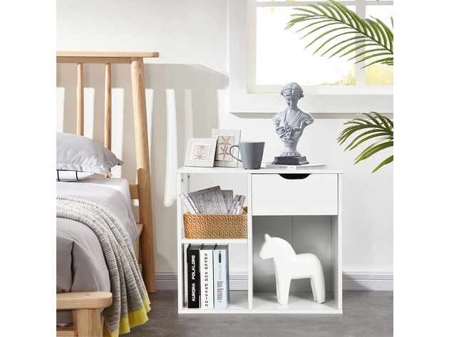 Costway 3-tier Side Table W/Storage Shelf&Drawer Space-saving Nightstand White - White