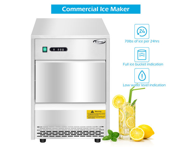 Costway Commercial Automatic Ice Maker Machine 70lbs/24h Stainless Steel Freestanding