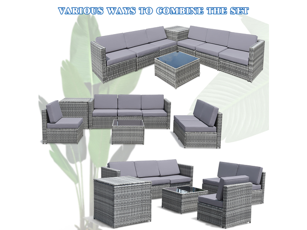 Costway 8 Piece Wicker Sofa Weaving Rattan Dinning Set Patio Furniture w/ Storage Outdoor - Grey