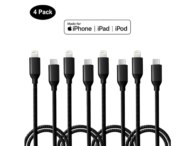 MFI Certified USB-C to Lightning Cable 2M (Black/4-Pack)
