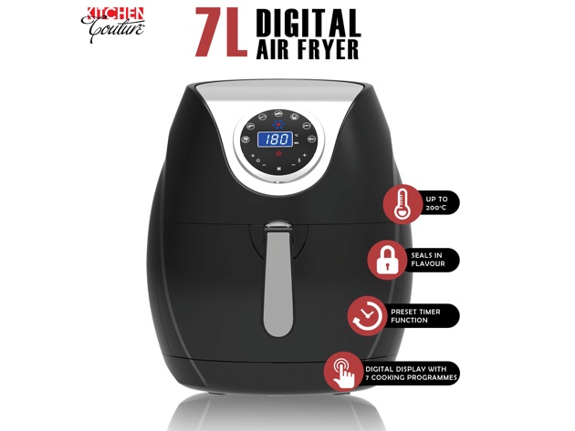 Kitchen Couture Digital Air Fryer 7L LED Display Low Fat Healthy Oil Free Black